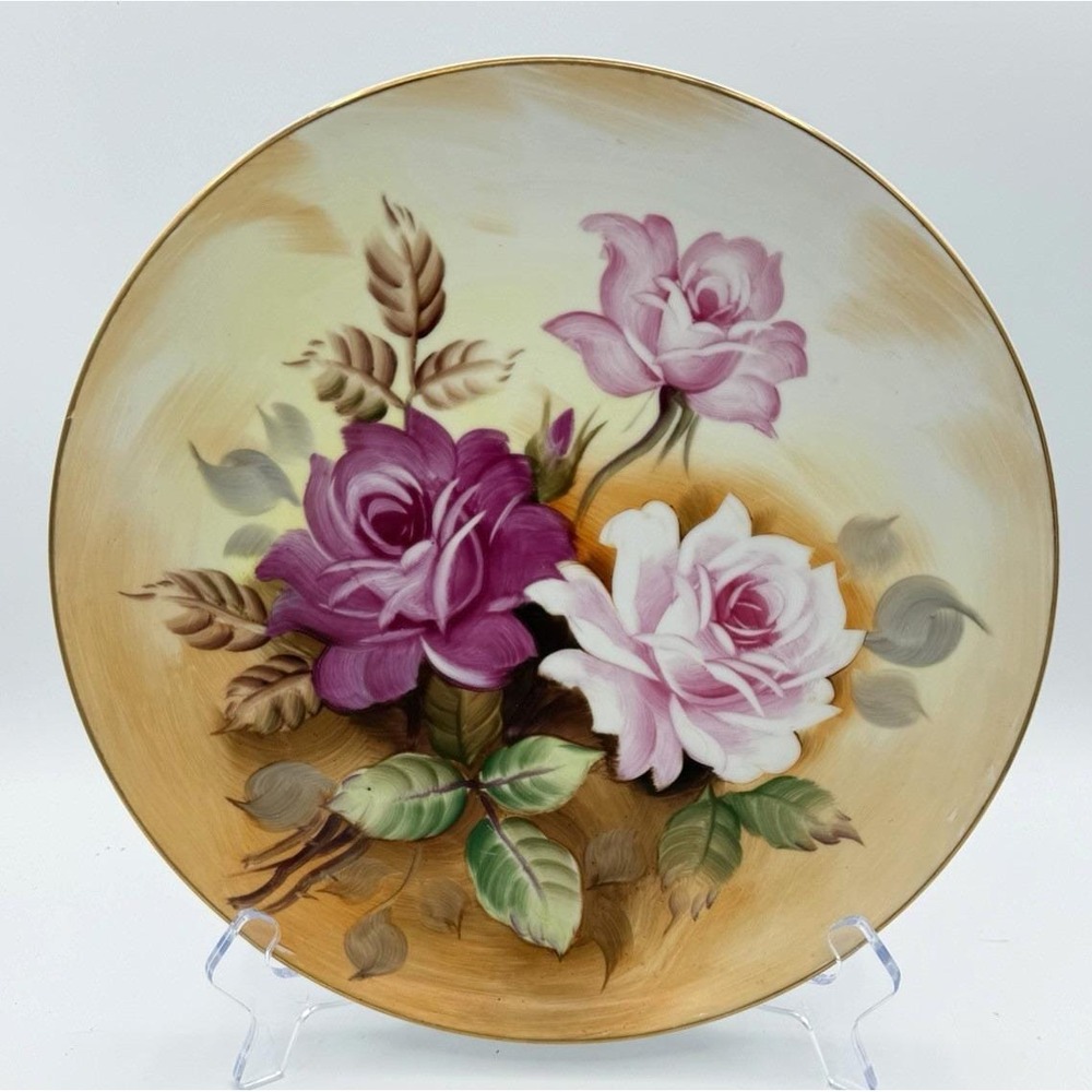 Round Roses Cabinet Plate Gold Trim Japan Hand Painted 10" TII Imports VGC